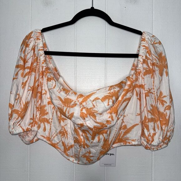 Showpo Women’s FAYELLA TOP PUFF SLEEVE CORSET BODICE TOP IN ORANGE PALM 8 NWT - Picture 2 of 6